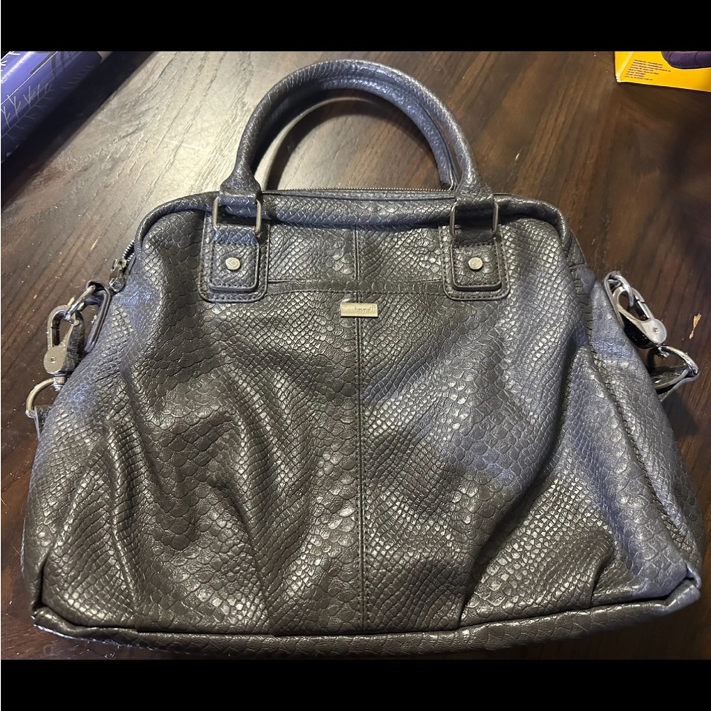 Thirty-One Purse Jewell Couture Street City Charcoal Snake Detachable Strap